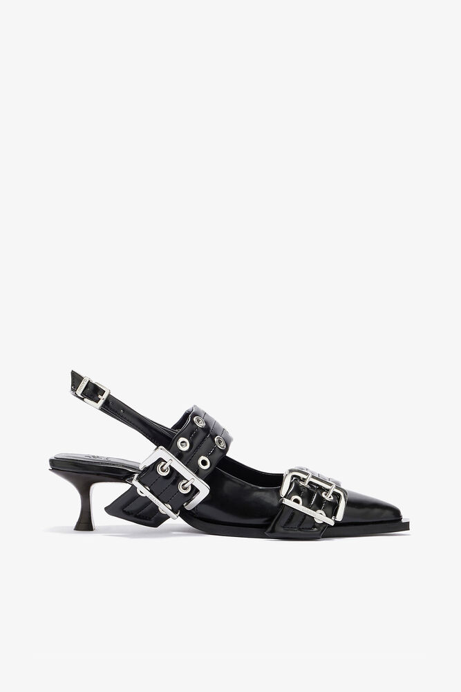 Feminine Buckle Heels in Black, Black