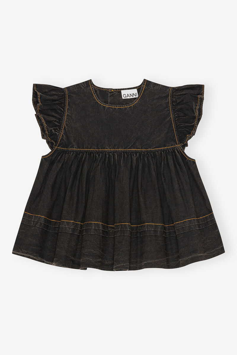 Black Washed Cotton Top, Cotton, in colour Black - 1 - GANNI