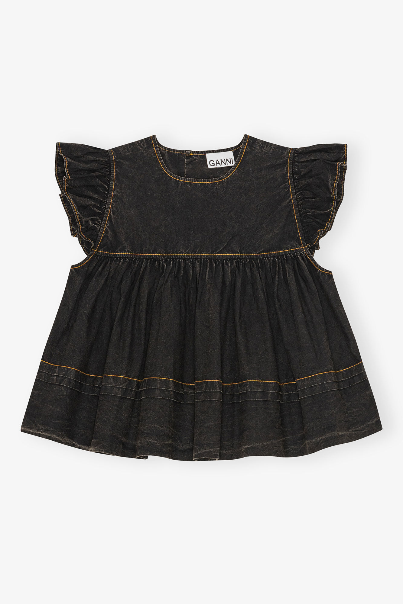 Black Washed Cotton Top, Cotton, in colour Black - 1 - GANNI