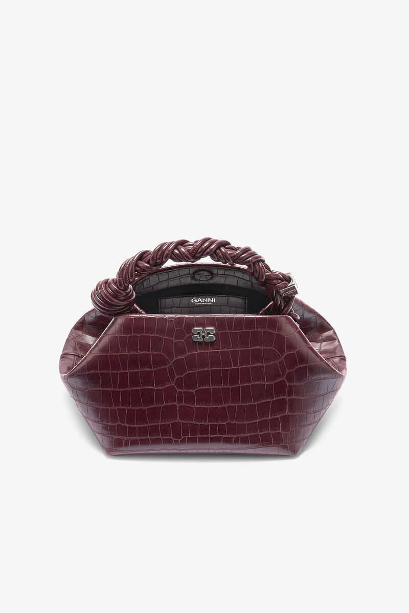 Burgundy Croco Small Bou Bag, Recycled Leather, in colour Burgundy - 3 - GANNI