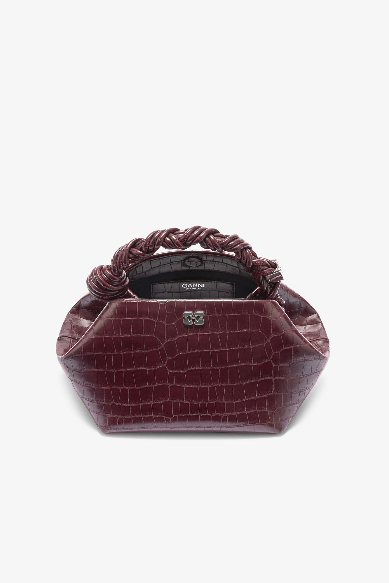 Burgundy Croco Small Bou Bag, Recycled Leather, in colour Burgundy - 3 - GANNI