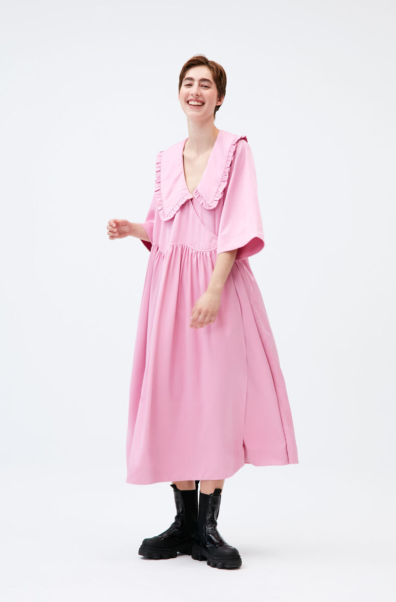 Oversized Wrap Midi Dress, Polyester, in colour Moonlight Mauve - 1 - GANNI