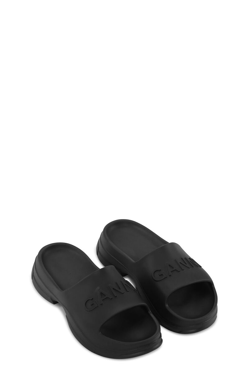 Black Black Pool Slide Sandals GANNI UK