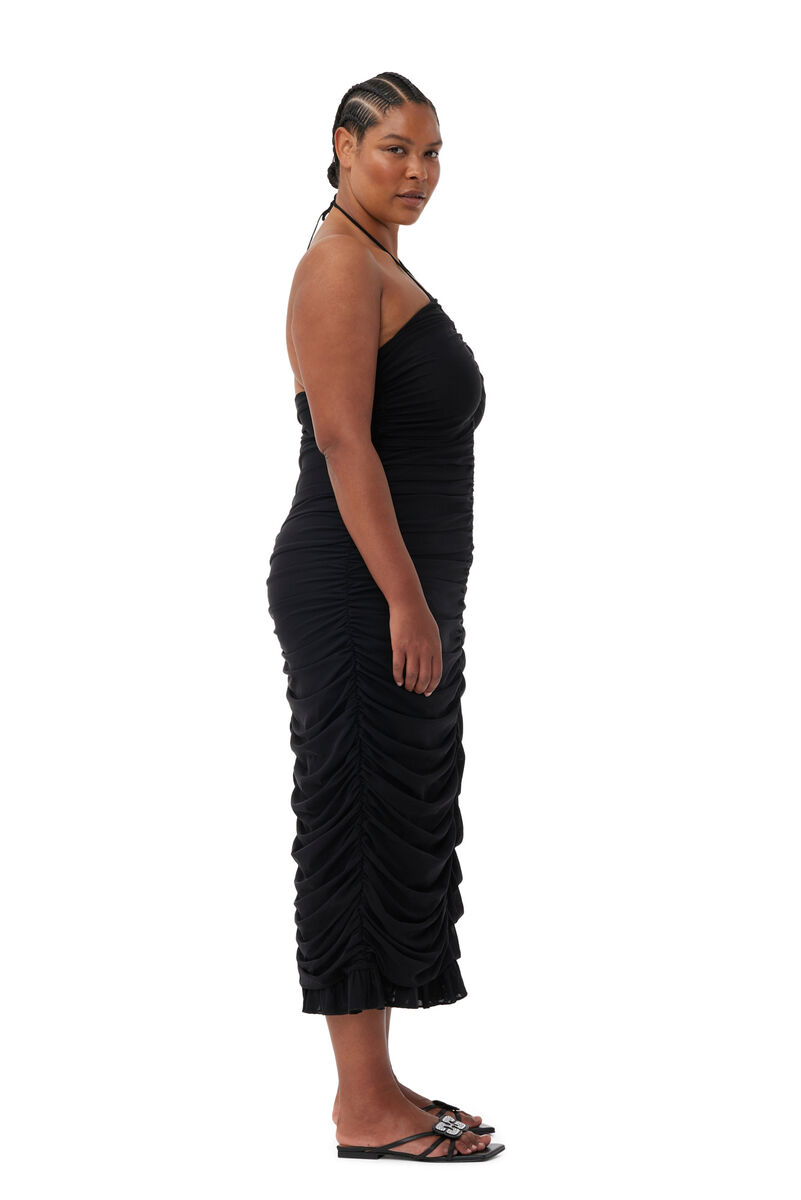 GANNI X ESTER MANAS Mesh Halterneck Gather Dress, Recycled Nylon, in colour Black - 8 - GANNI