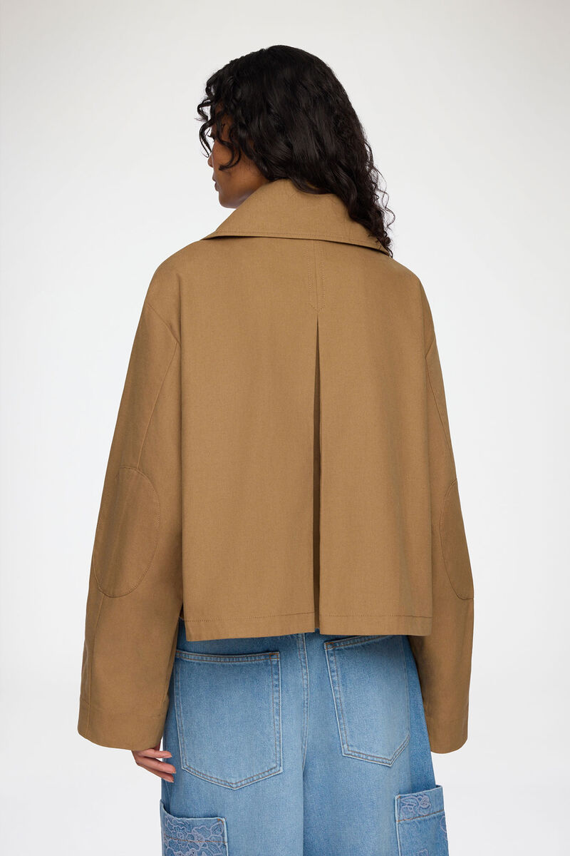 Jacket in Brown Canvas, Organic Cotton, in colour Ermine - 3 - GANNI