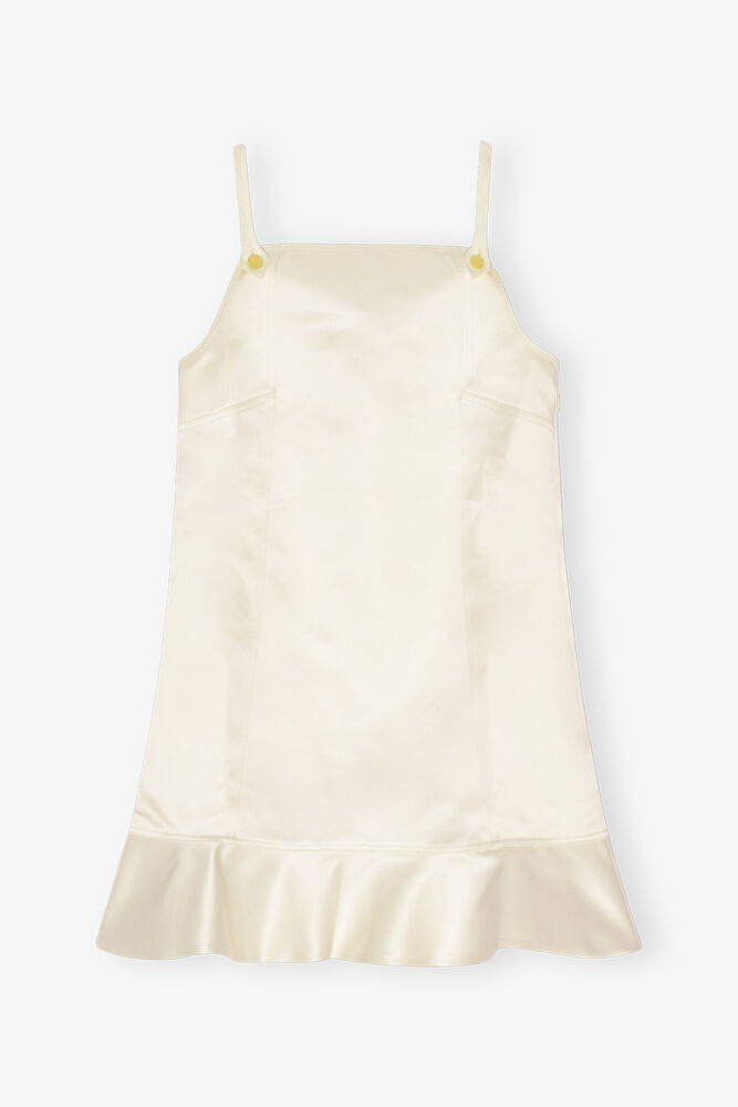 White Duchesse Satin Mini Dress, Egret