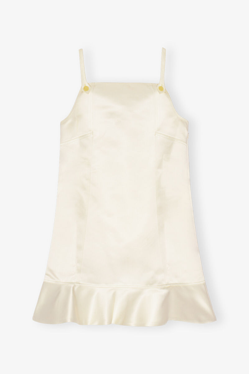 White Duchesse Satin Mini Dress, Recycled Polyester, in colour Egret - 1 - GANNI