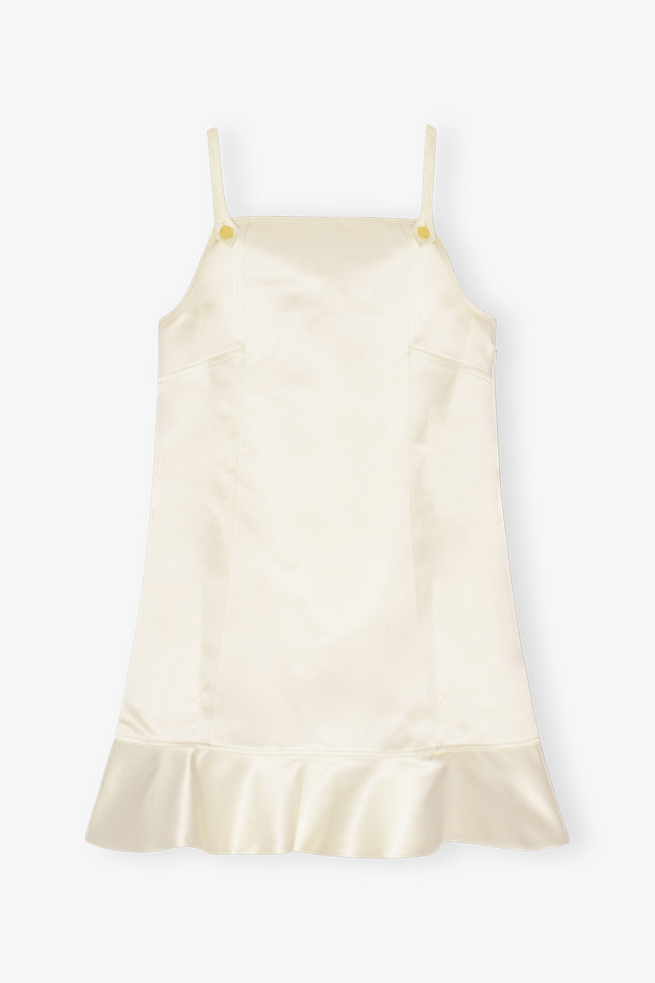 White Duchesse Satin Mini Dress, Recycled Polyester, in colour Egret - 1 - GANNI