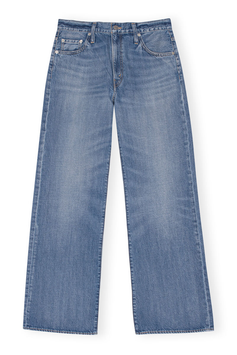 Baggy Bootcut Jeans, in colour Light Indigo - 1 - GANNI