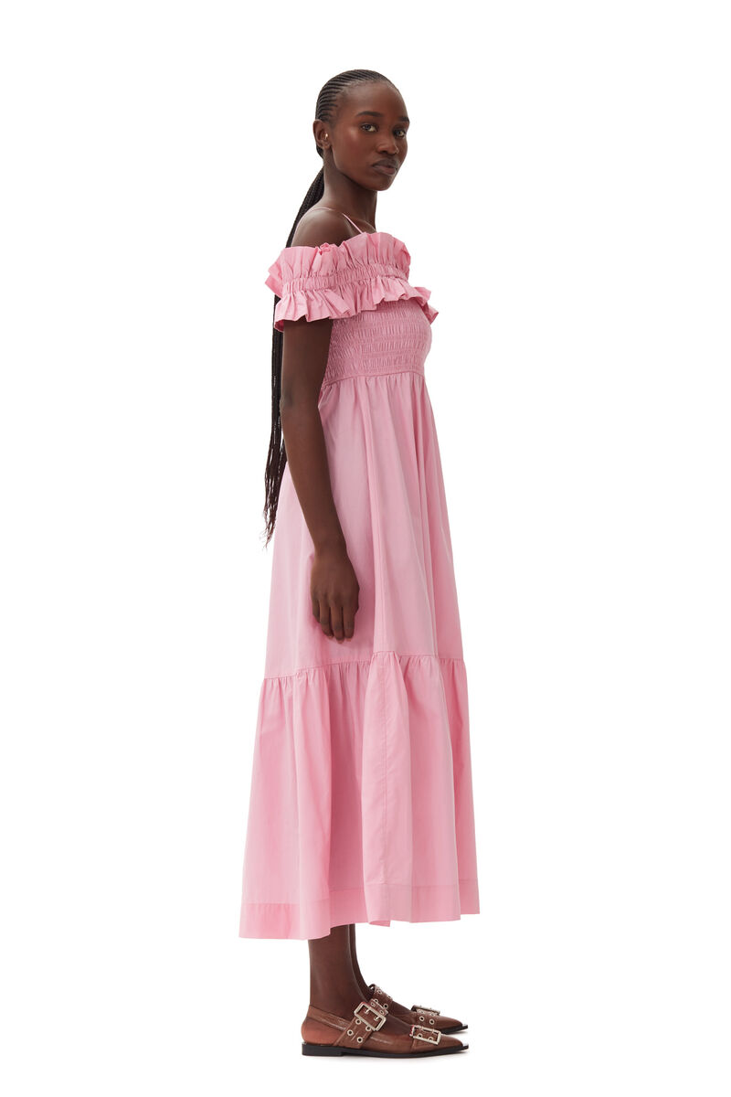 Pink Cotton Poplin Long Smock-kjole, Cotton, in colour Orchid Smoke - 3 - GANNI
