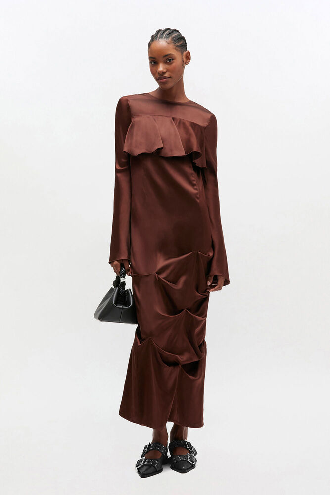 Brown Ruffle Dress, Chicory Coffee