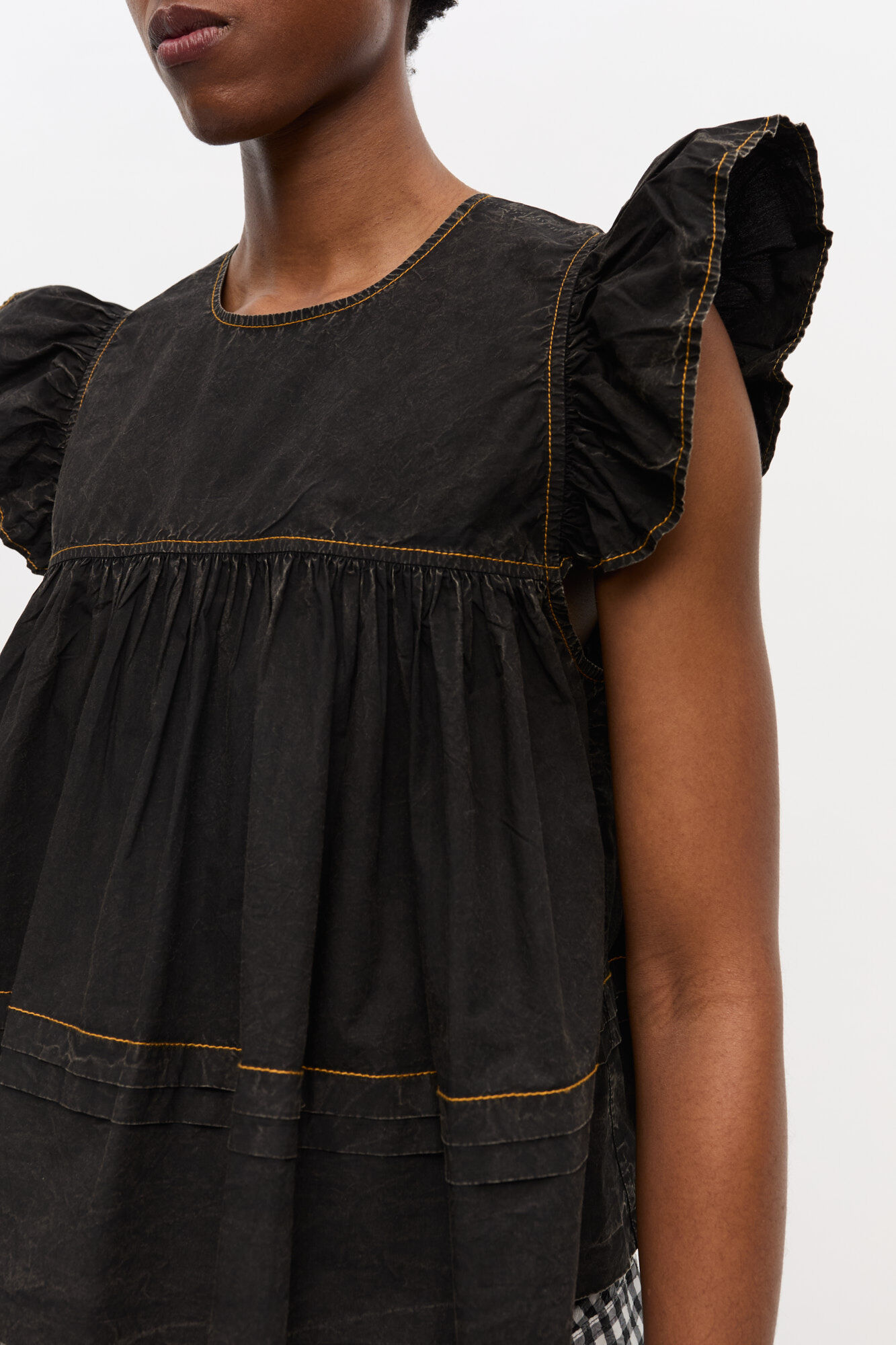 Black Washed Cotton Top, Cotton, in colour Black - 3 - GANNI