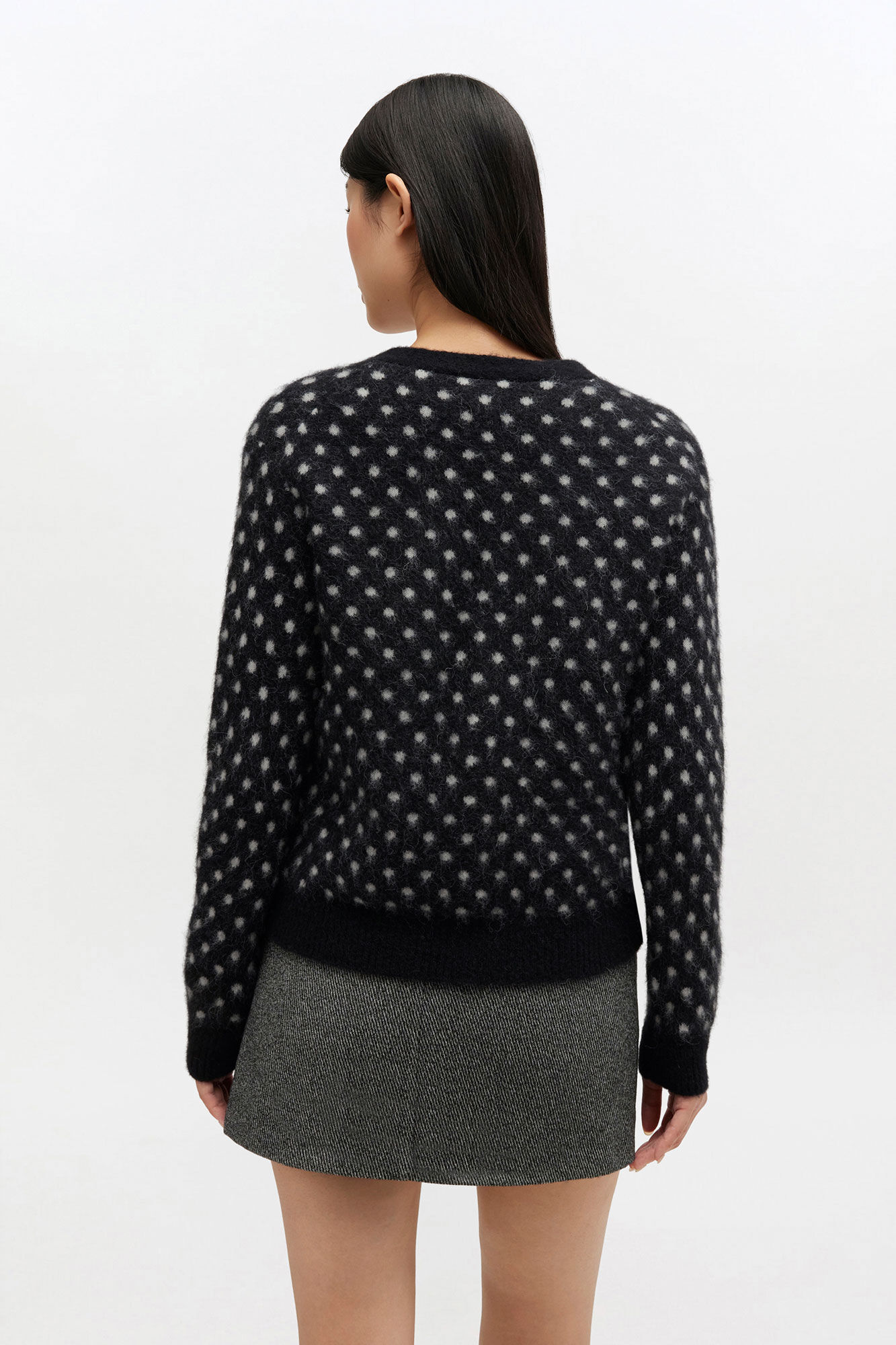 Polka Brushed Cardigan, Alpaca, in colour Black - 2 - GANNI