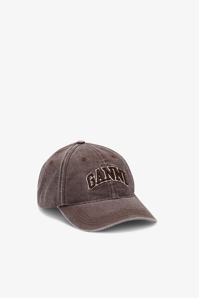 Washed Canvas Cap, Organic Cotton, in colour Chocolate Plum - 1 - GANNI