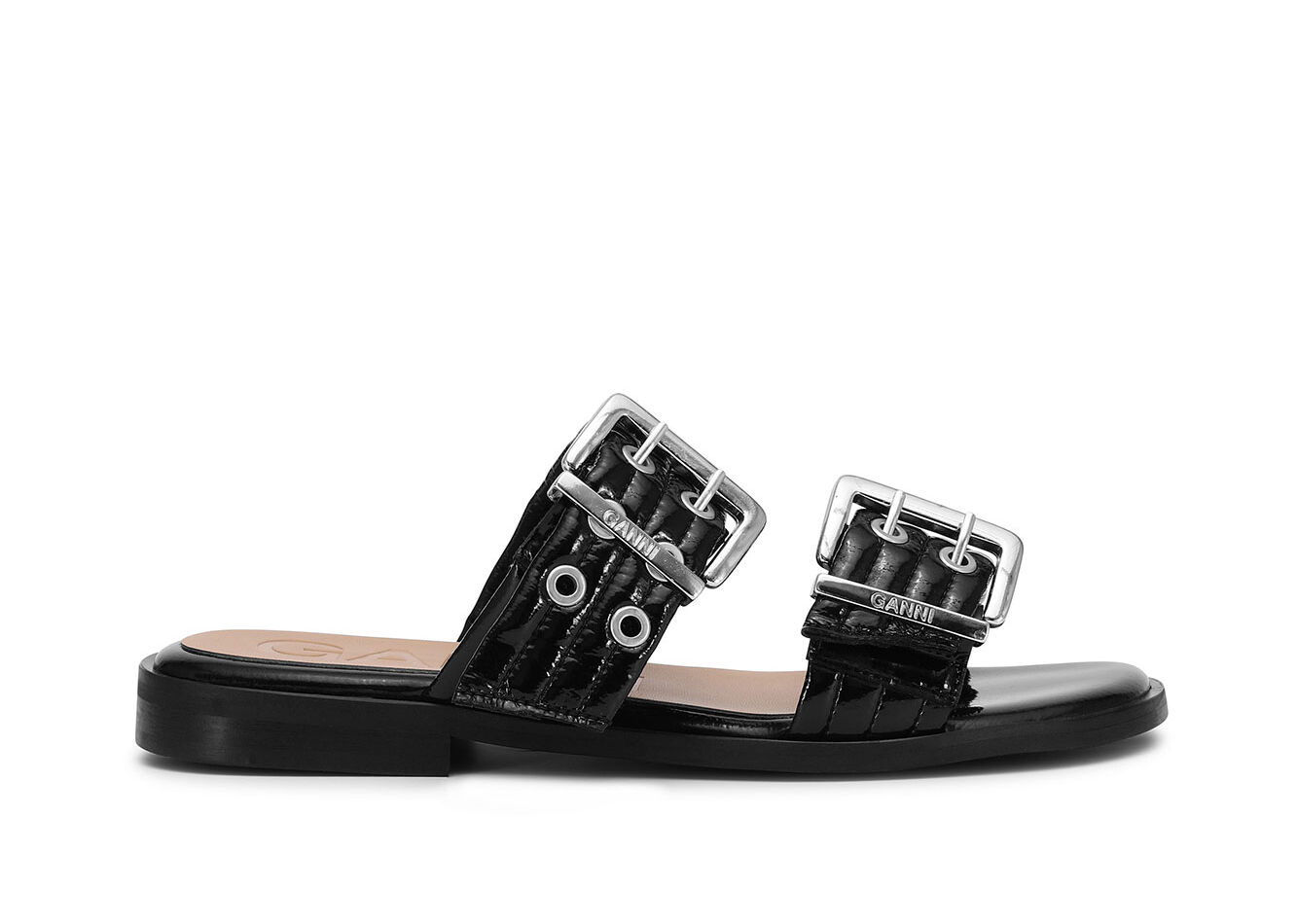 Black Feminine Buckle Two-Strap-sandal, Cotton, in colour Black - 1 - GANNI