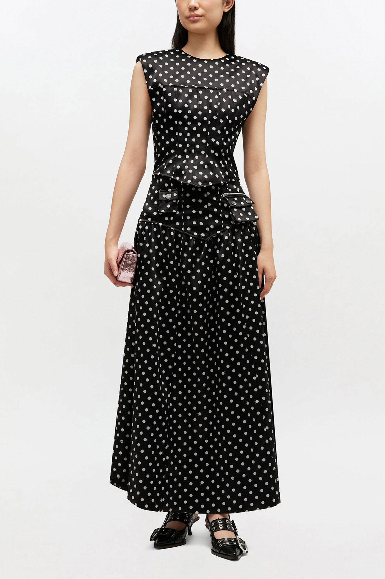 Polka-Dot Satin Corset Top | GANNI US