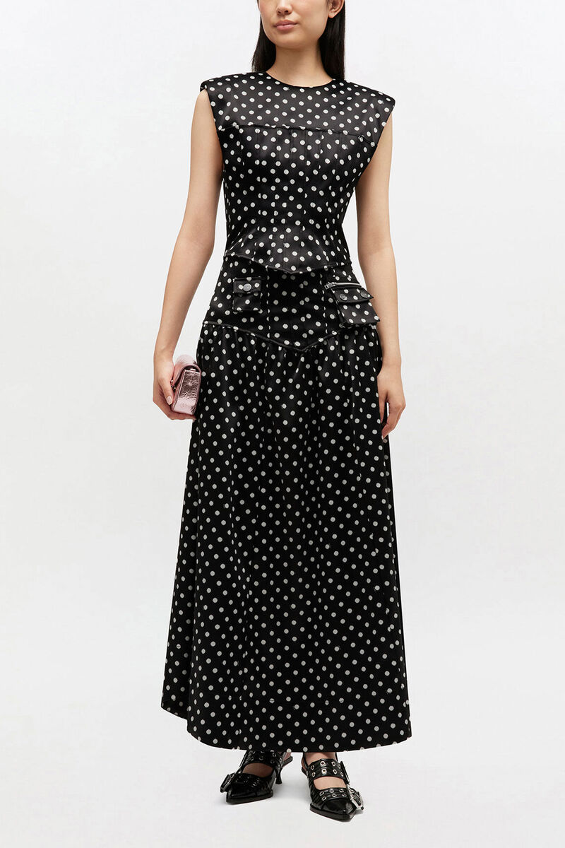 Polka-Dot Satin Corset Top, Recycled Polyester, in colour Black - 2 - GANNI