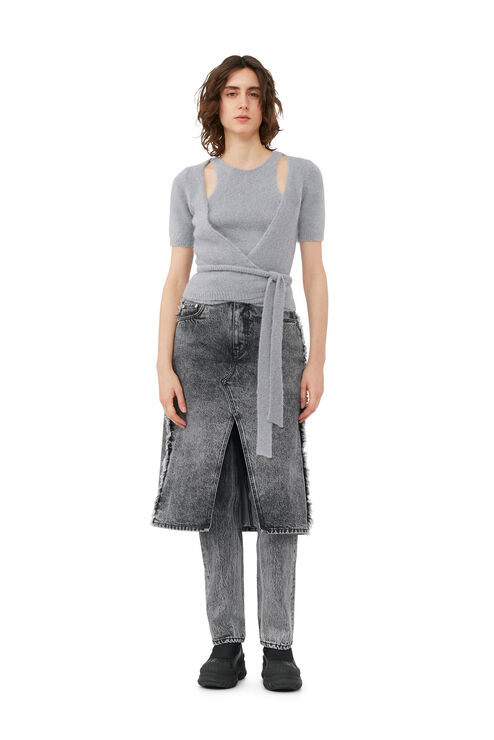 Ganni Grey Brushed Alpaca Wrap Blouse In Frost Gray