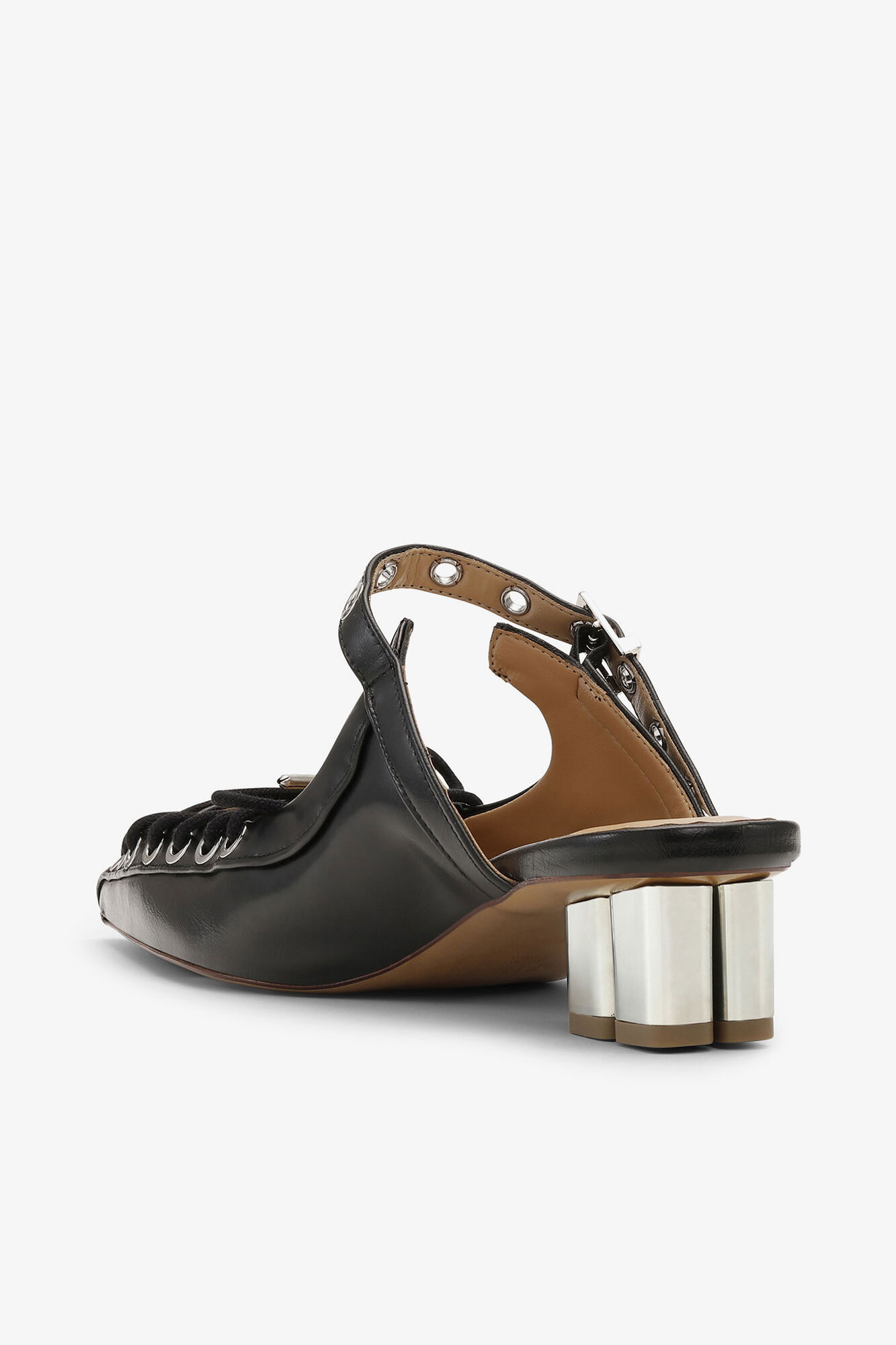 Lace-Up Mules in Black Oleatex, Polyurethane, in colour Black - 2 - GANNI