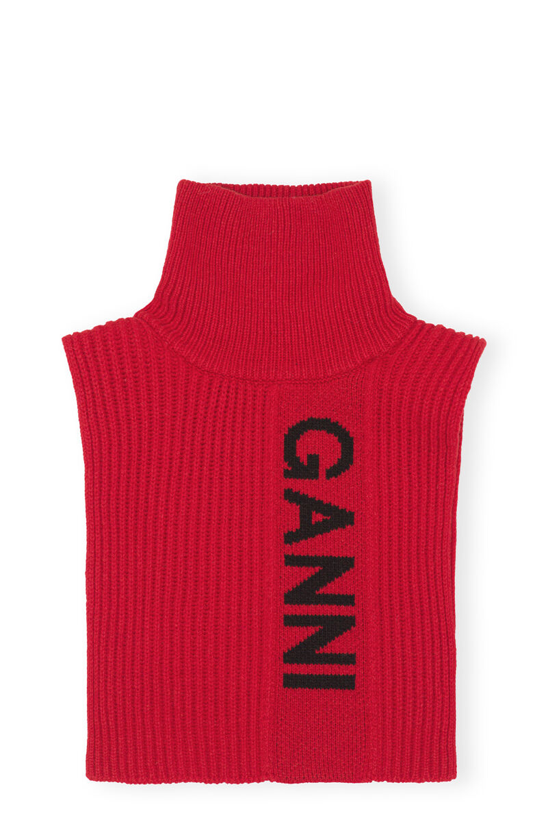 Structured Rib Knit Bib, in colour Fiery Red - 1 - GANNI