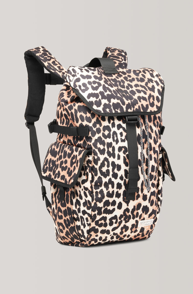 Tech Fabric Backpack, Tech, in colour Leopard - 1 - GANNI