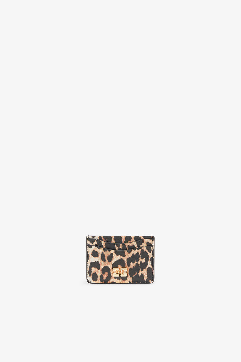 Leopard Grained Bou Card Holder, Recycled Polyester, in colour Almond Milk - 1 - GANNI