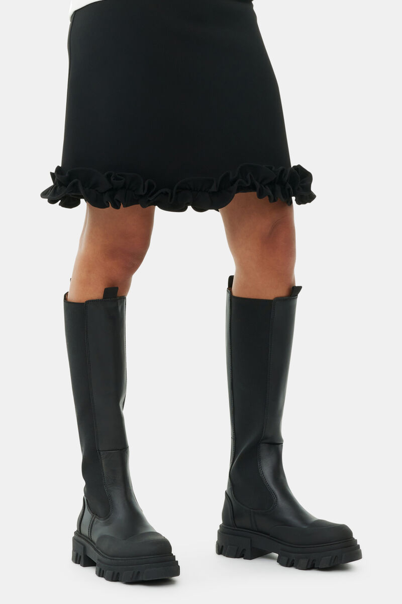 Cleated High Chelsea Boots in Black, Recycled Leather, in colour Black - 1 - GANNI