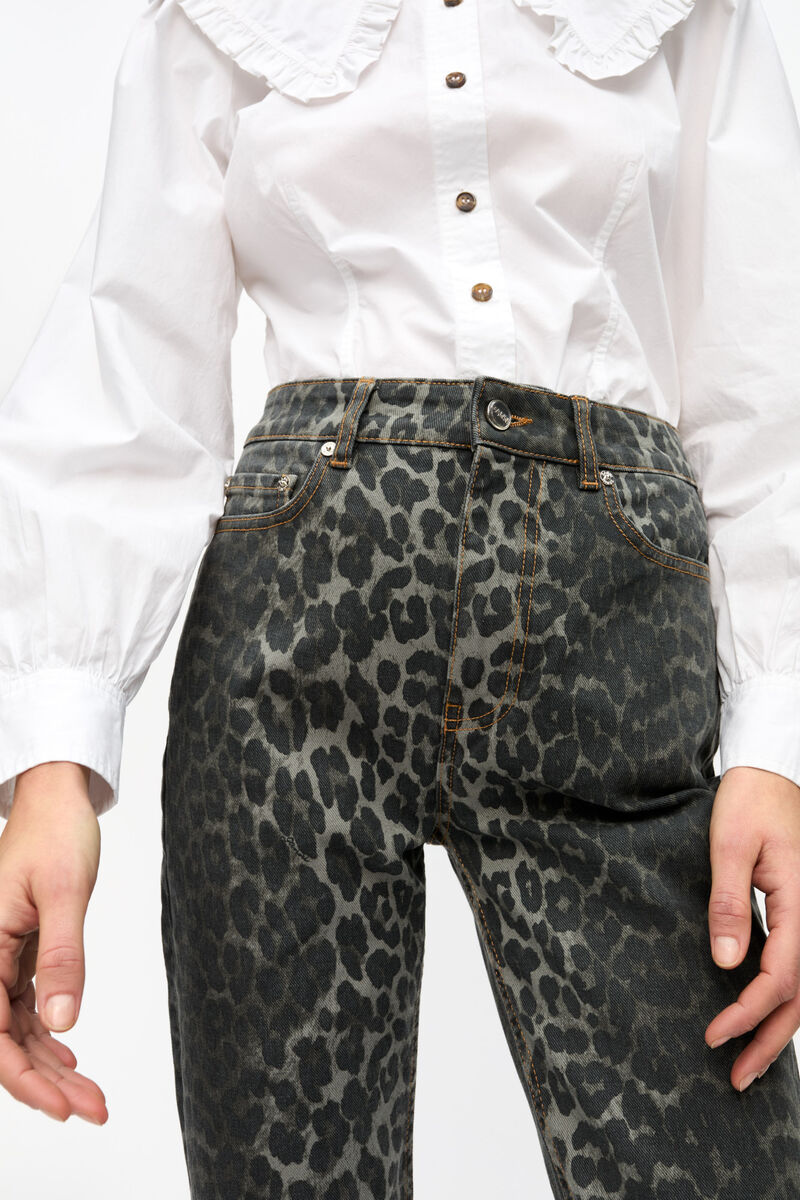 Grey Leopard Betzy Jeans, Organic Cotton, in colour Gray Pinstripe - 4 - GANNI