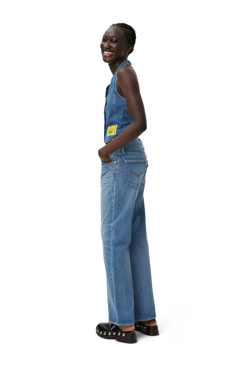 Baggy Bootcut Jeans, in colour Light Indigo - 2 - GANNI