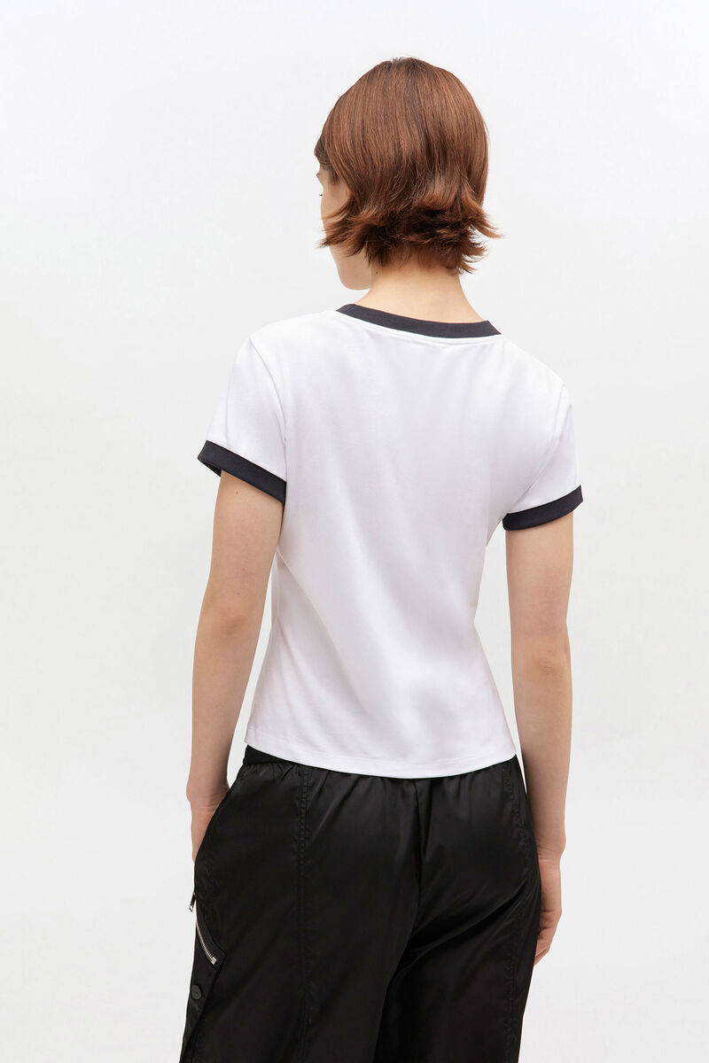 White Cropped Kitty T-shirt, Cotton, in colour Bright White - 3 - GANNI