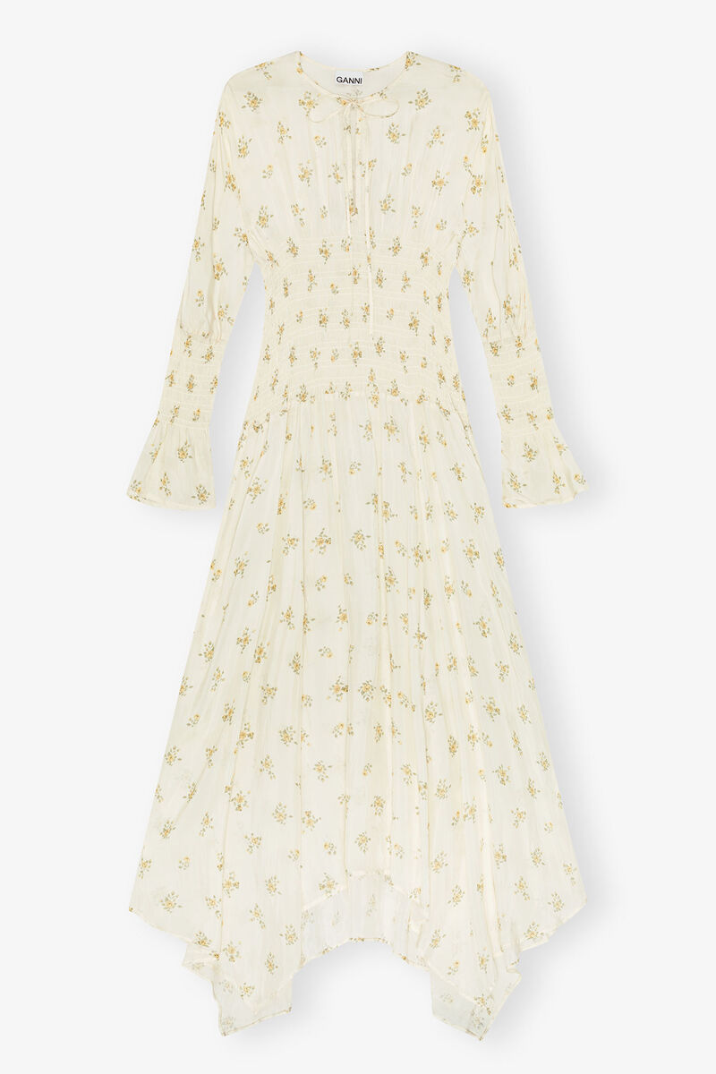 Dress in Printed Viscose, Viscose, in colour Antique White - 1 - GANNI