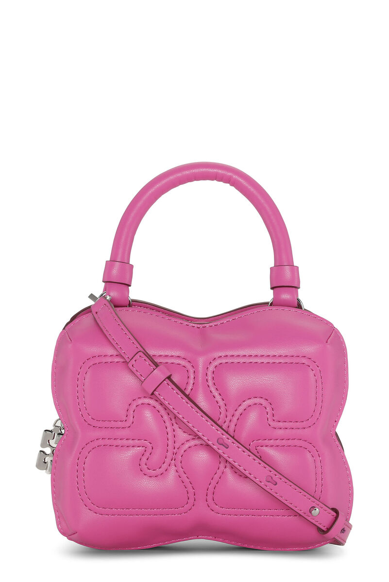 Small Pink Butterfly Crossbody Bag, Polyester, in colour Shocking Pink - 3 - GANNI