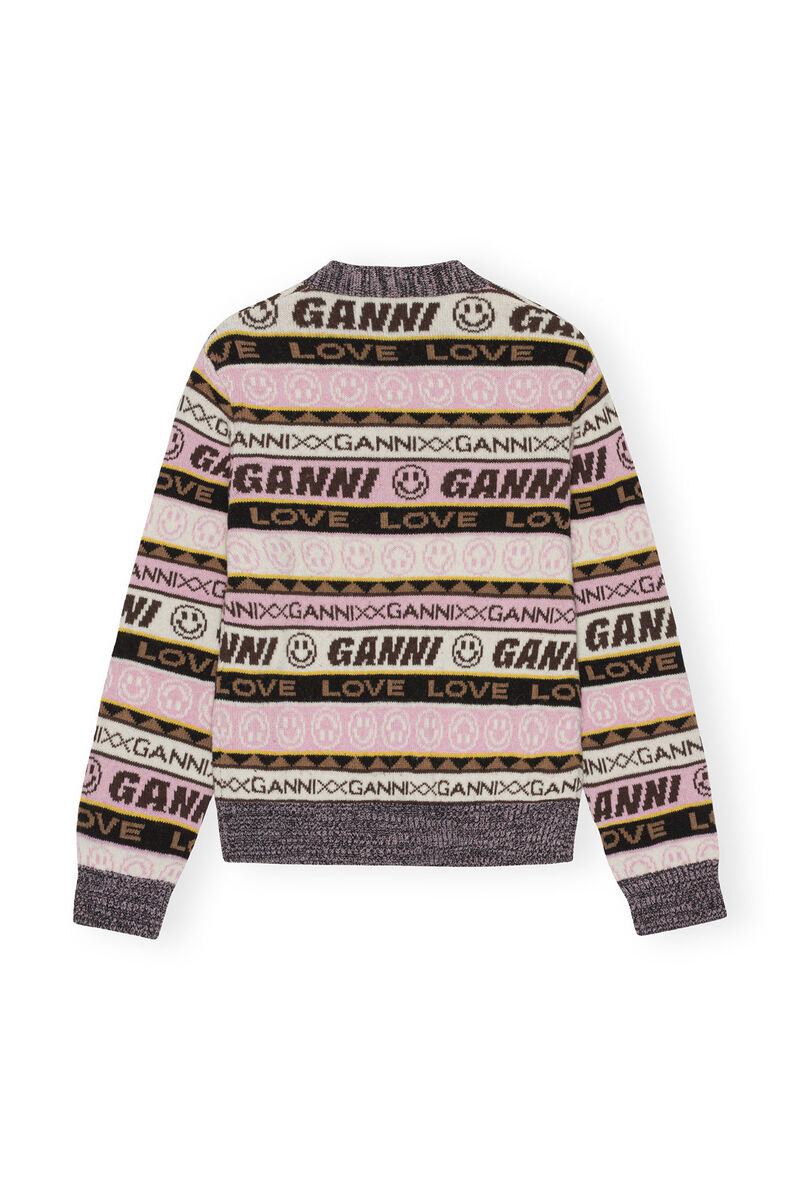 Graphic Cardigan, Recycled Polyamide, in colour Petrified Oak - 2 - GANNI
