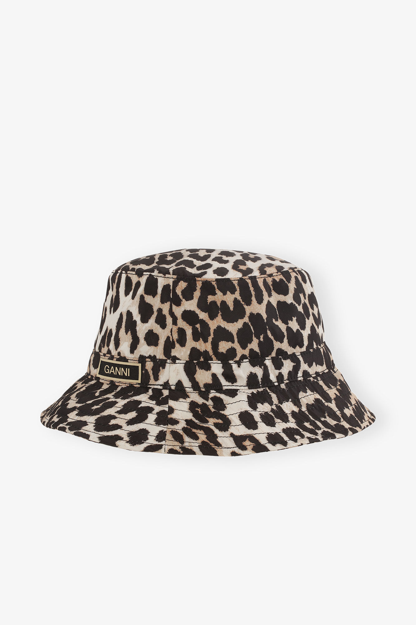 Bucket Hat, Recycled Polyester, in colour Leopard - 1 - GANNI