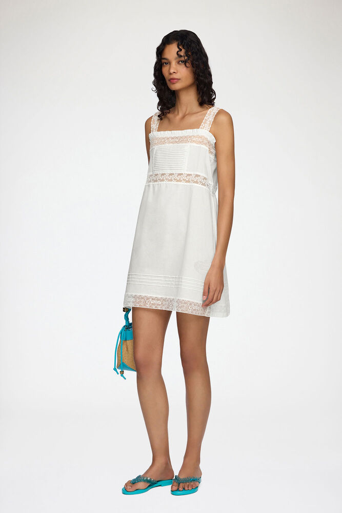 Mini Dress in White Cotton, Bright White