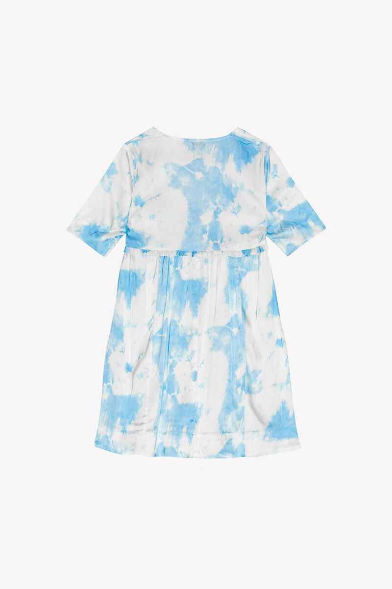 Robe mini &agrave; manches courtes en satin imprim&eacute;, Elastane, in colour Powder Blue - 2 - GANNI