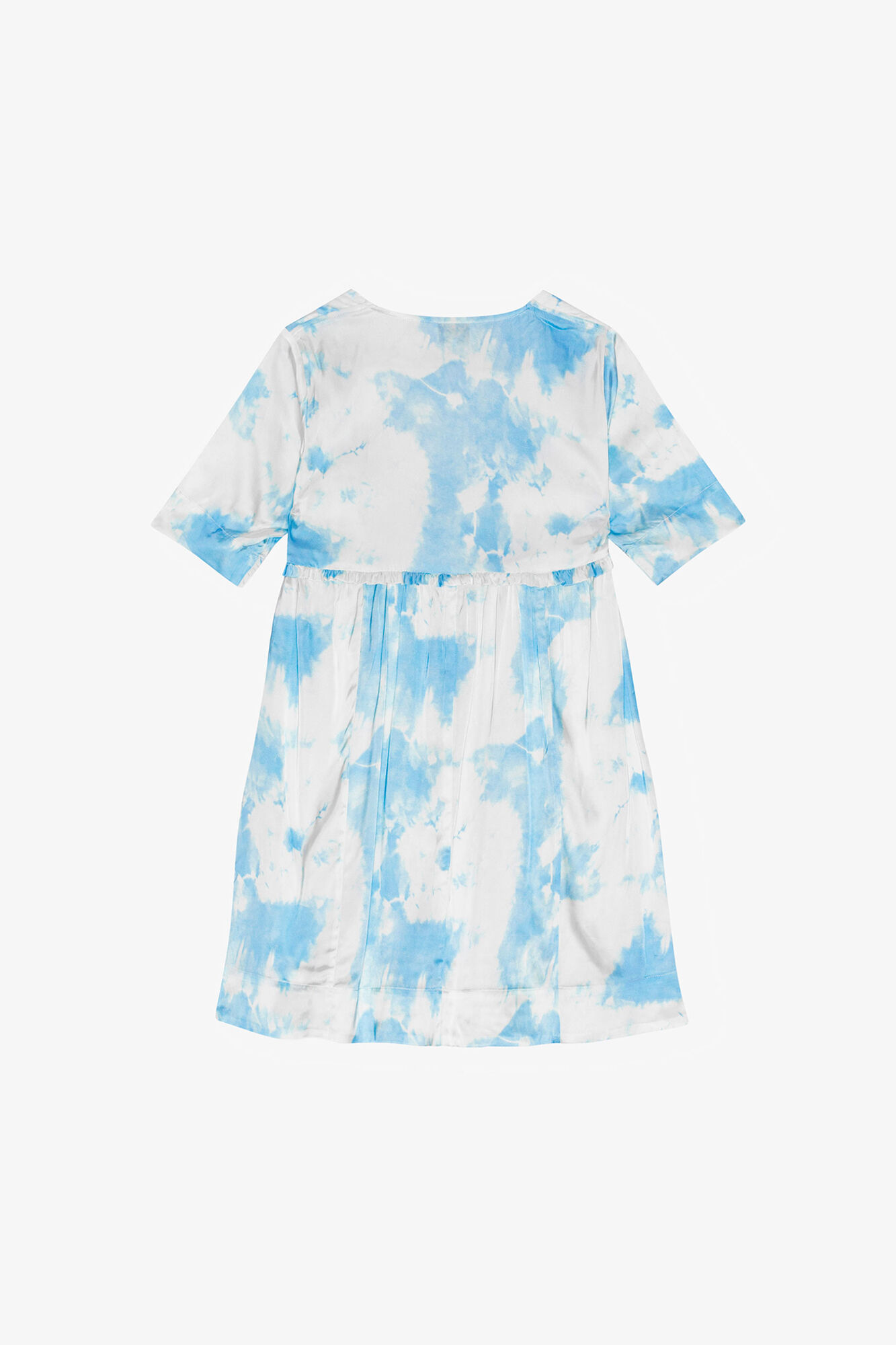 Robe mini &agrave; manches courtes en satin imprim&eacute;, Elastane, in colour Powder Blue - 2 - GANNI