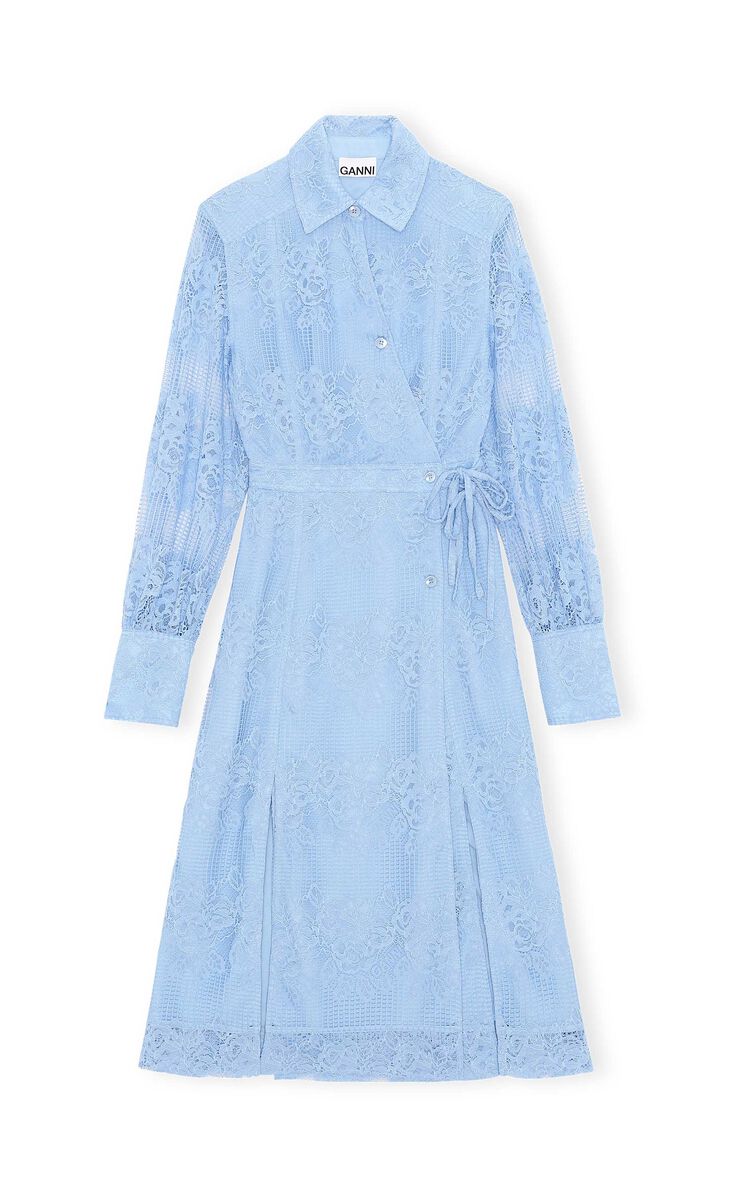 Lace Midi Dress, Nylon, in colour Placid Blue - 1 - GANNI