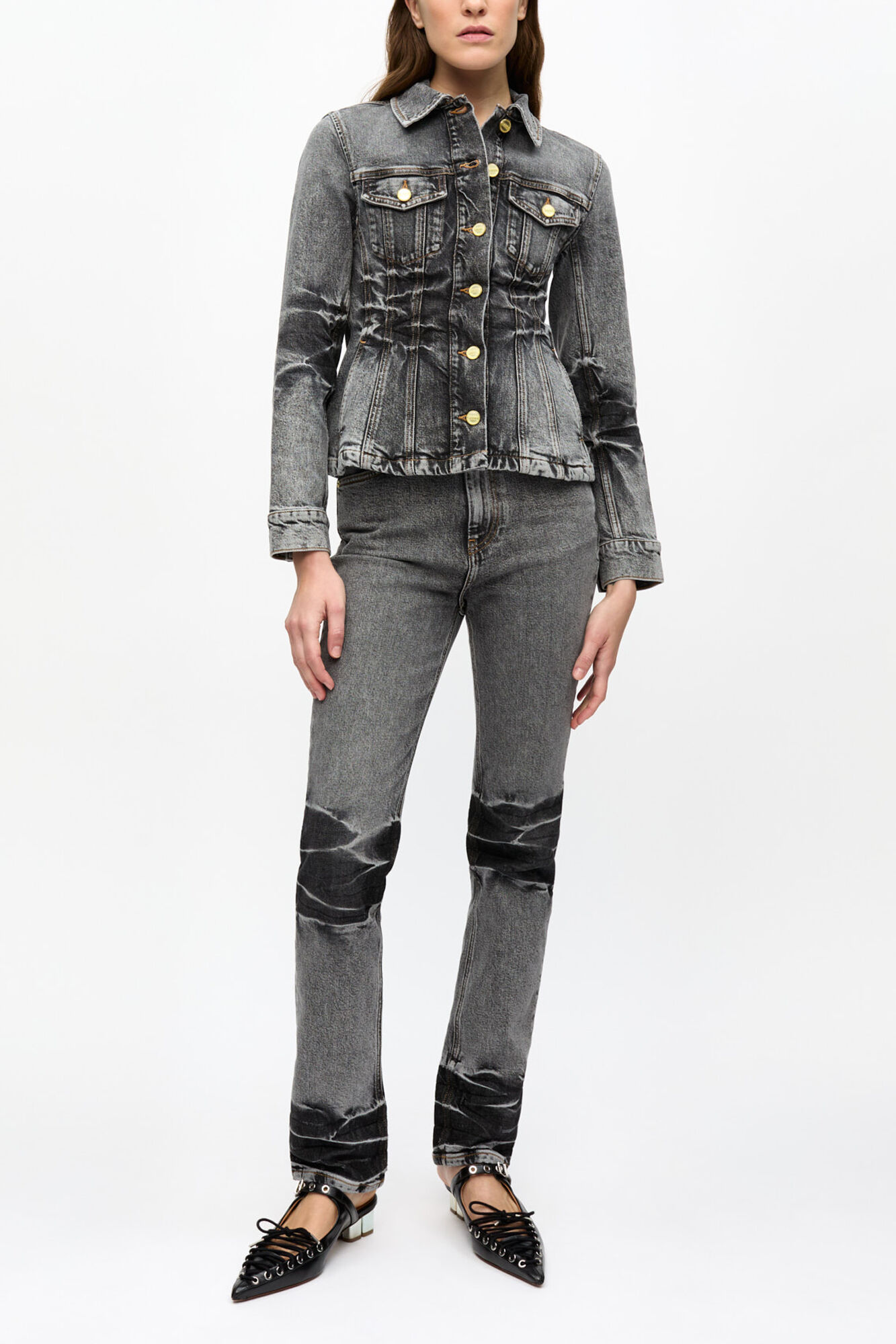 Jean Carri noir d&eacute;lav&eacute;, Organic Cotton, in colour Black Washed - 1 - GANNI