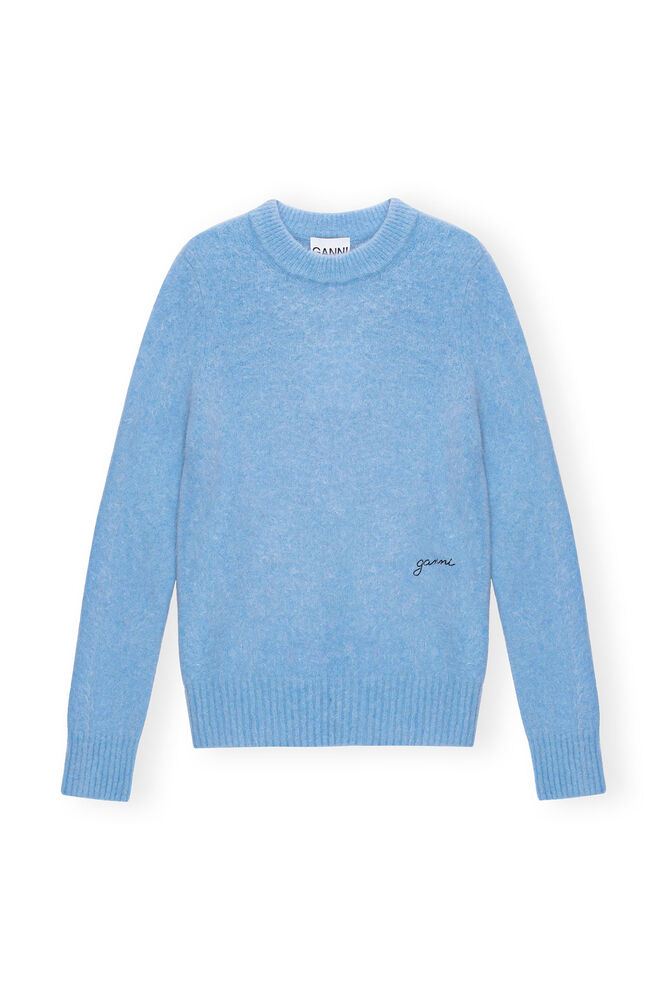 Blue Brushed Alpaca O-Neck Sweater