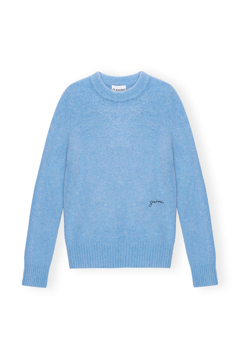 Blue Brushed Alpaca O-Neck Sweater, Alpaca, in colour Powder Blue - 1 - GANNI
