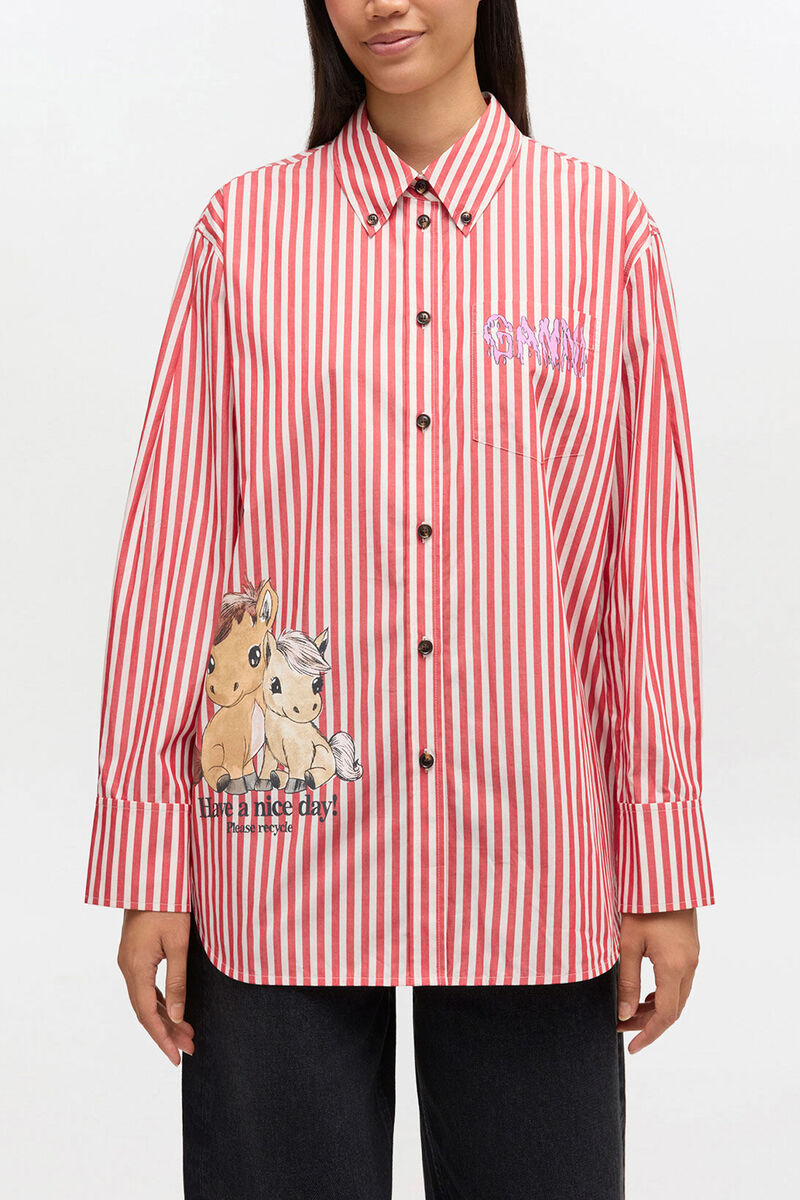 Red Stripe Cotton Shirt, Organic Cotton, in colour Barbados Cherry - 1 - GANNI