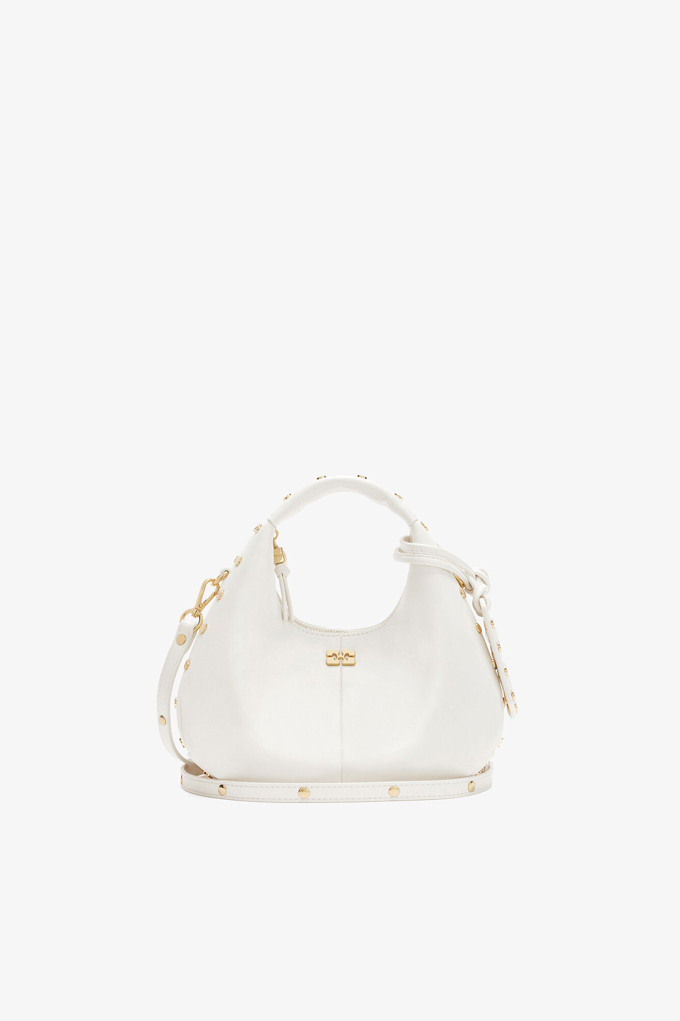 Egret Mini Hobo Bag Studs in White | GANNI