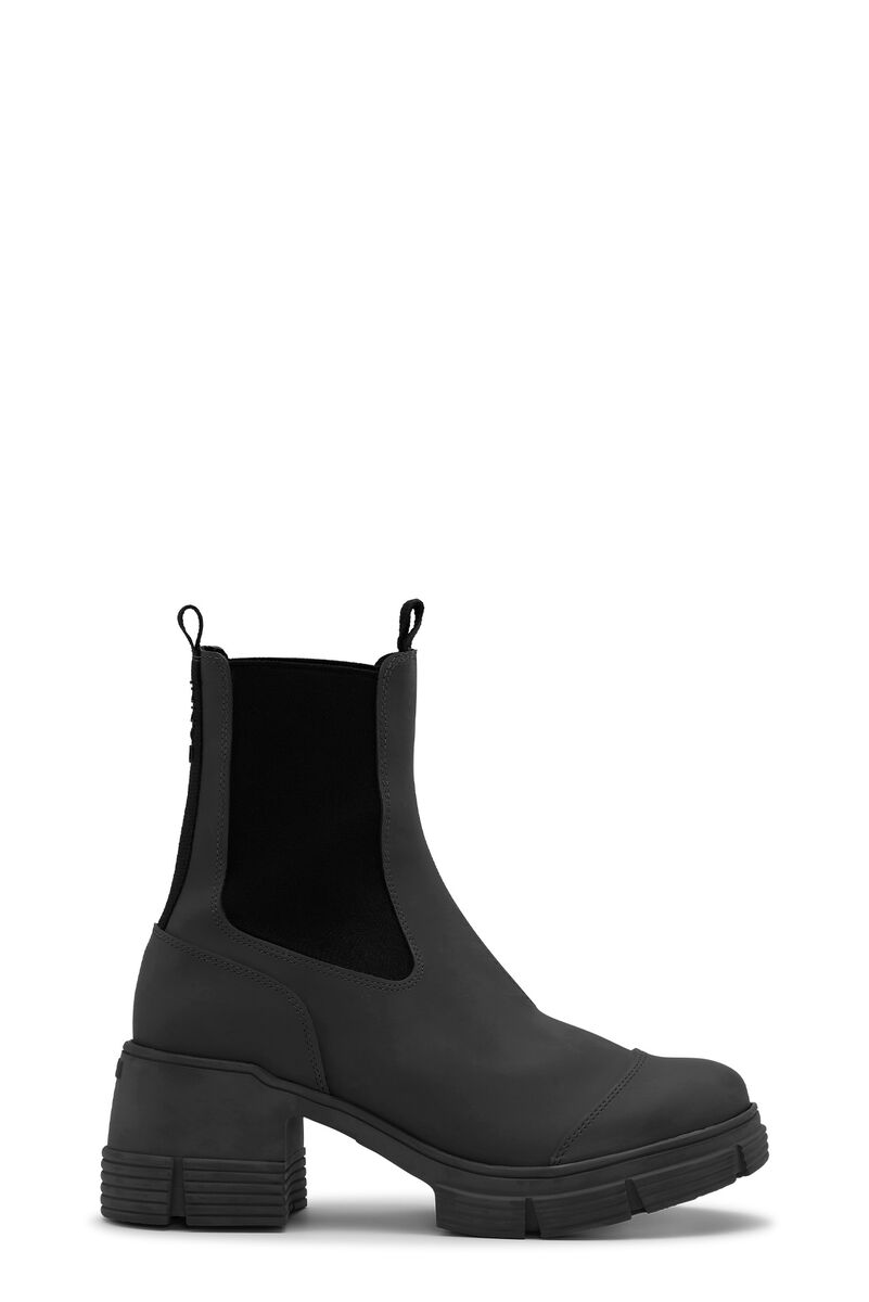 Rubber Heeled City Boots, Recycled rubber, in colour Black - 1 - GANNI