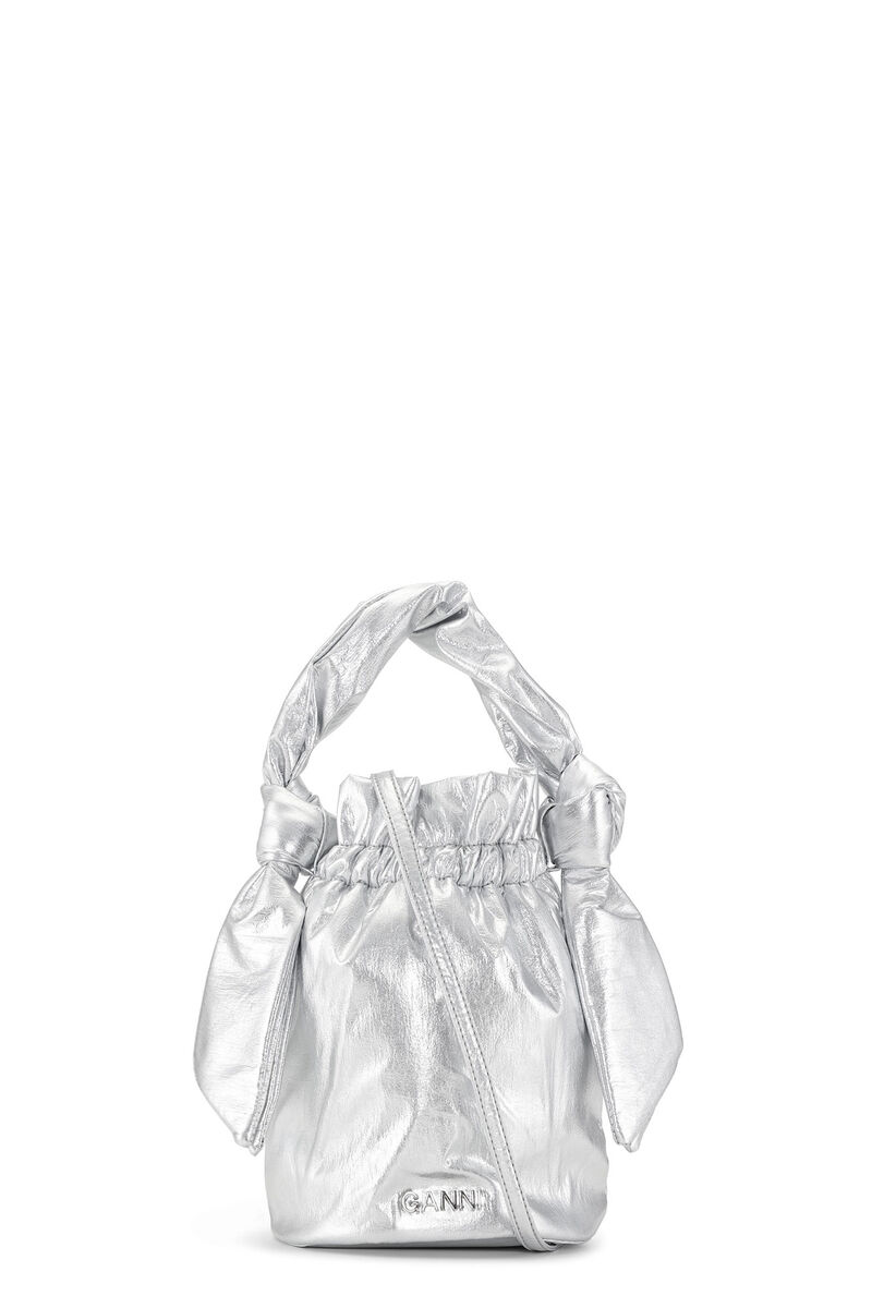 Silver Occasion Top Handle Knot Bag, Polyester, in colour Silver - 1 - GANNI