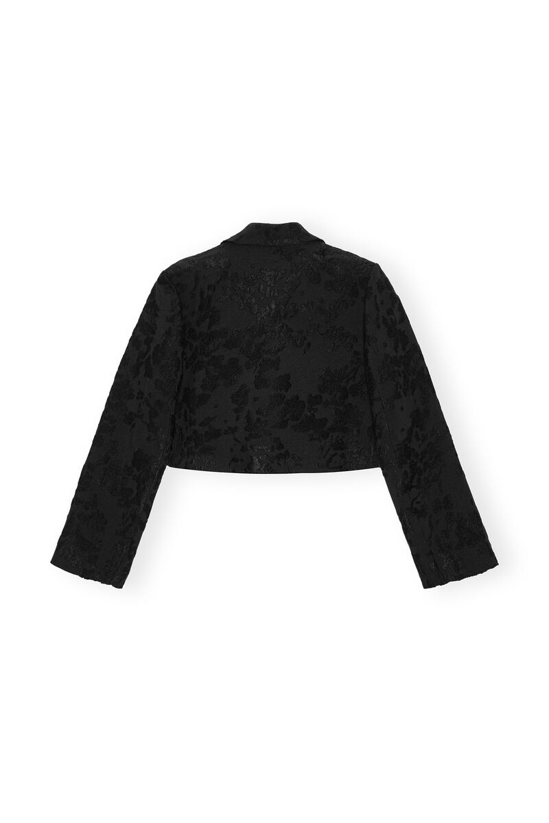 Black Boucle Jacquard Suiting Cropped Blazer, Acryl, in colour Black - 2 - GANNI