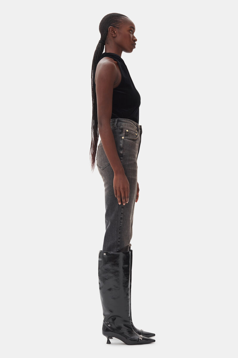 Black Velvet Top, Recycled Polyester, in colour Black - 3 - GANNI