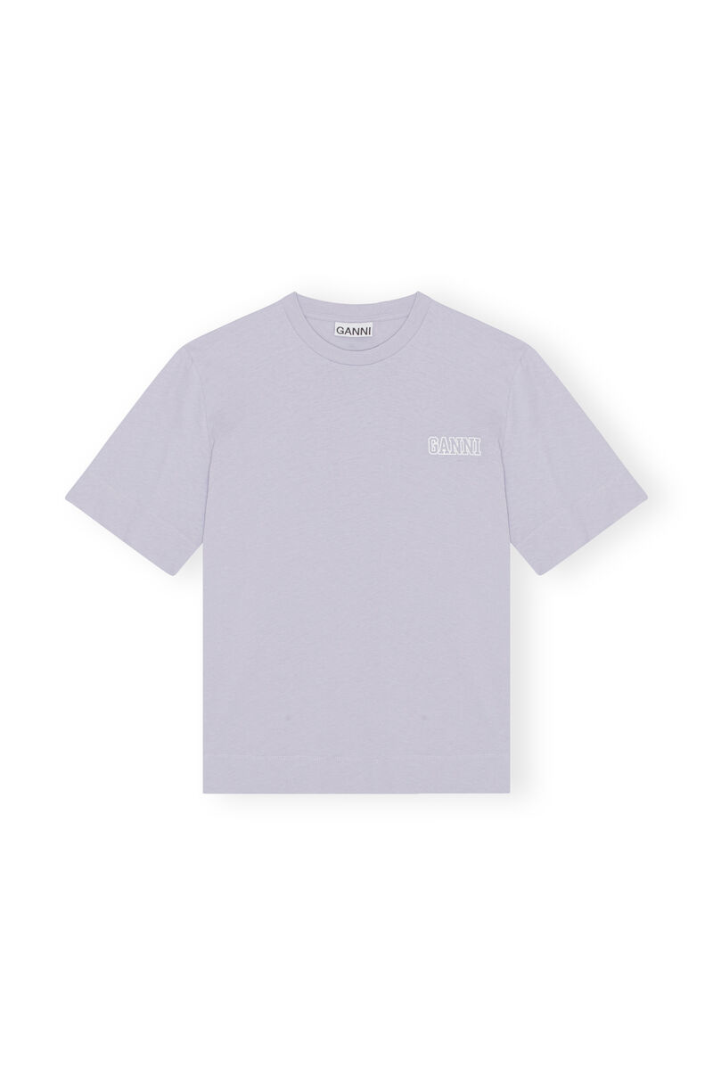 Relaxed Logo T-shirt, Cotton, in colour Cosmic Sky - 1 - GANNI