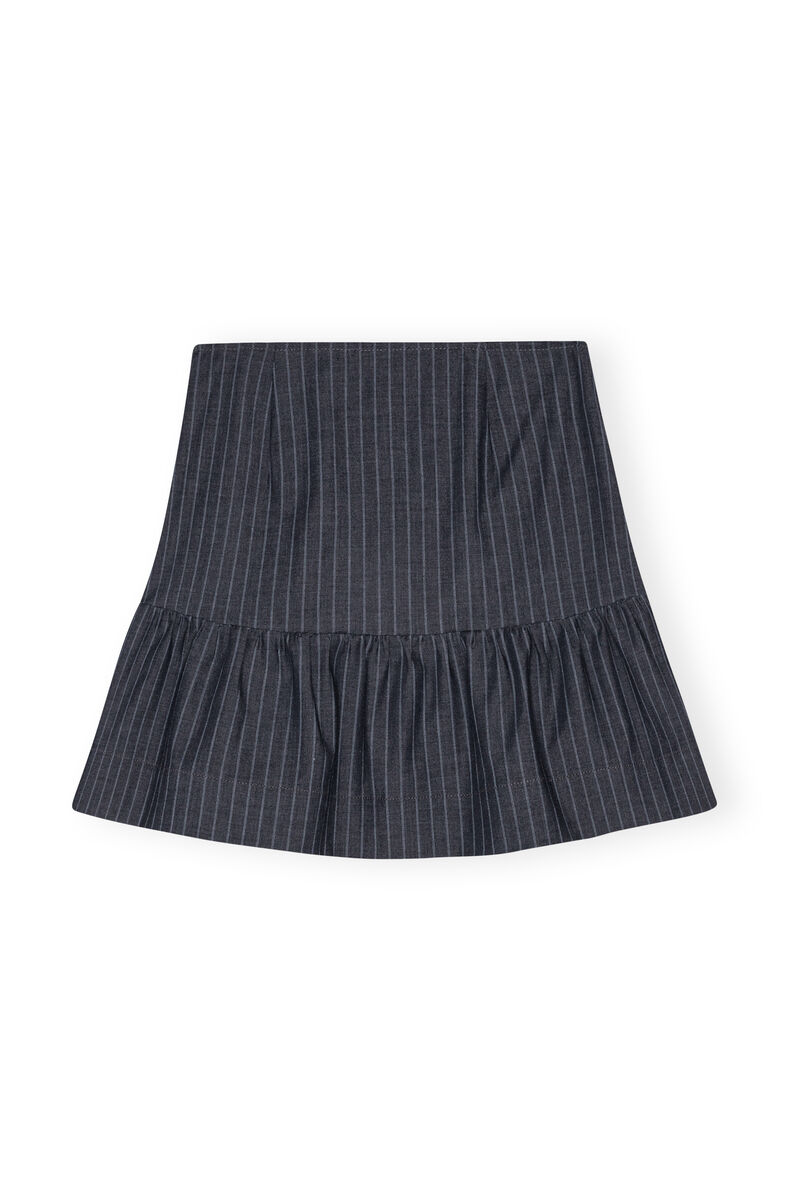 Stretch Striped Flounce Mini Skirt, Elastane, in colour Gray Pinstripe - 2 - GANNI