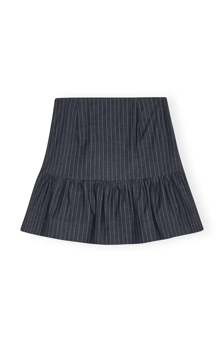 Stretch Striped Flounce Mini Rock, Elastane, in colour Gray Pinstripe - 2 - GANNI